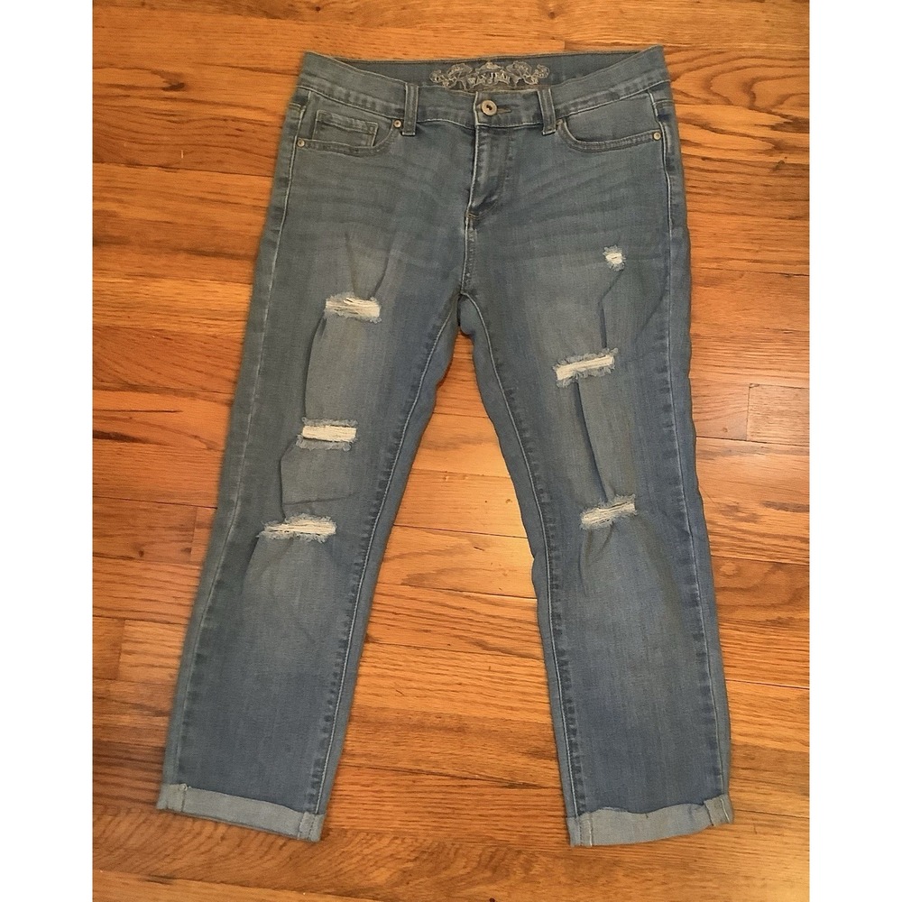 Womens Wax Jean Distressed Ripped Denim Jeans Straight Leg Grunge Jr Sz 7